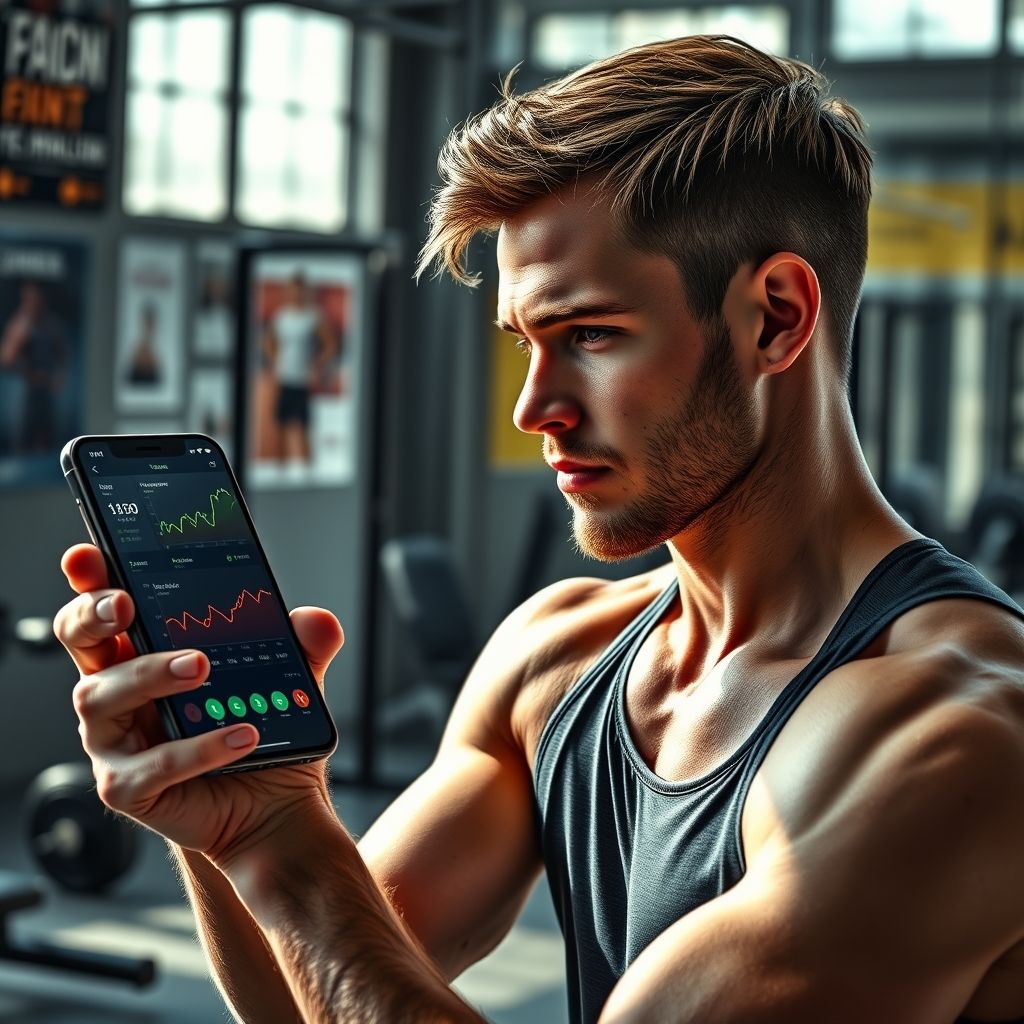 Athlète suivant sa progression d'entraînement sur une application mobile